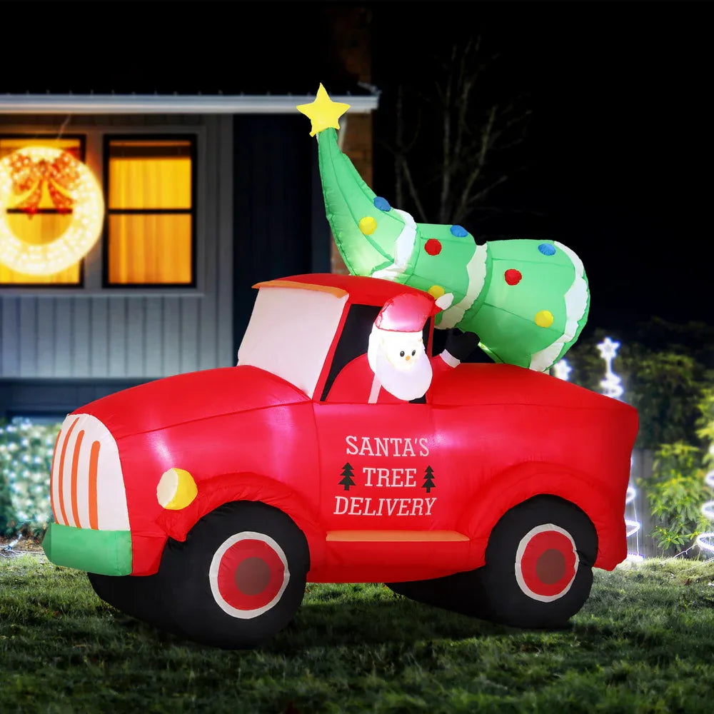 Jingle Jollys Christmas Inflatable Santa Truck 1.6M Height LED Decorations Illuminated - Mekamart Australia