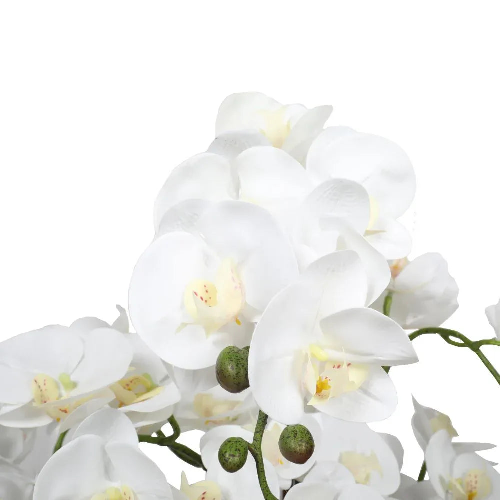 Large Multi-Stem White Potted Faux Orchid 65cm - Mekamart Australia